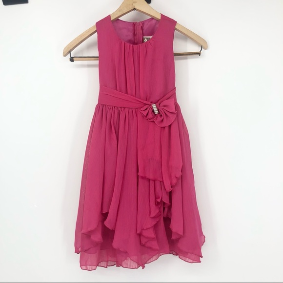 kiki usa pink dress Kiki USA Size 6 Pink Ruffle Cubic Zirconium Embellished Bow Fancy Girls  Dress